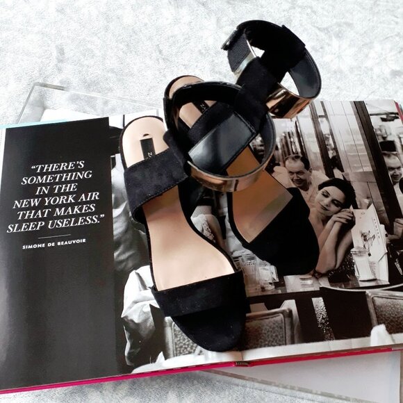 EUC Zara Basic black suede gold accent block heel sandal, 36 - Picture 4 of 11